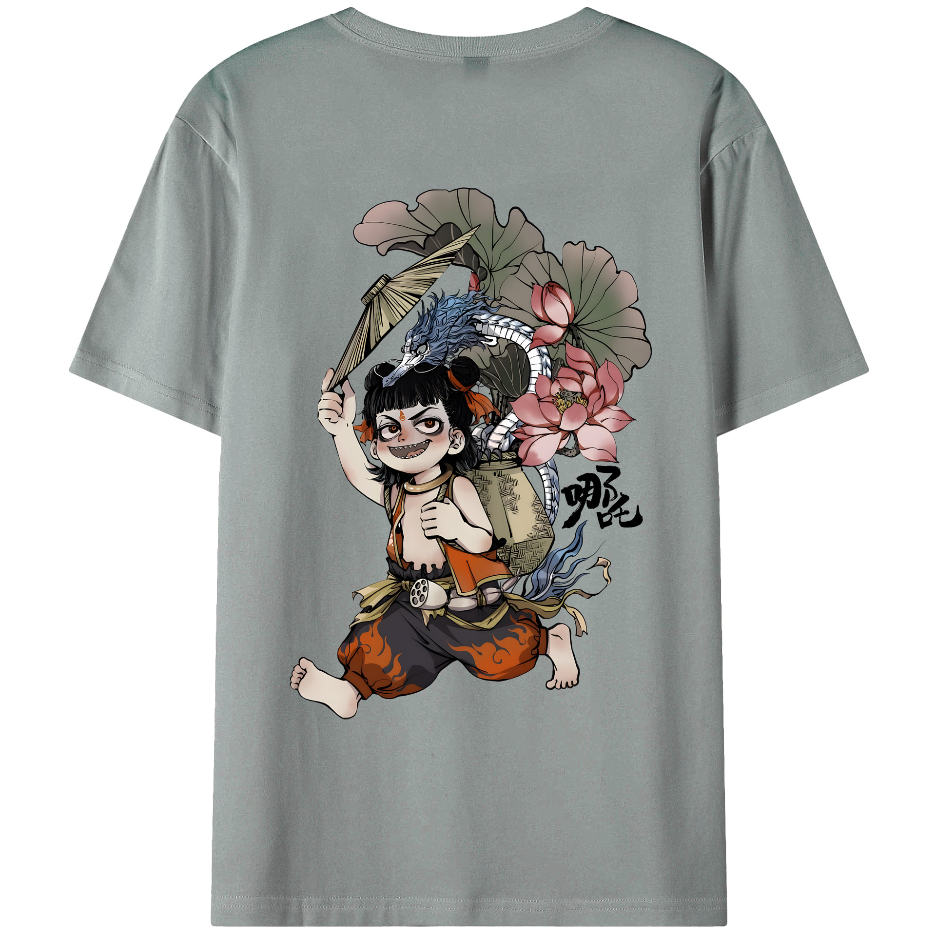 （画像用） Ne Zha 2 ナタ 魔童の大暴れ 綿100％ メンズ半袖Tシャツ（バックプリント） 通気性
